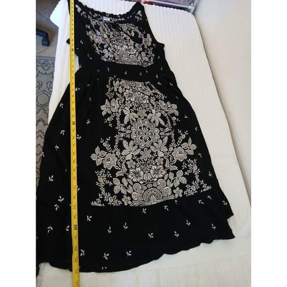 Bila Dress‎ Women Black White Floral Print Smocked Waist Sleeveless Medium Boho - Picture 9 of 14